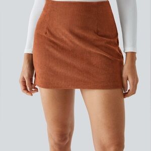 NWT HALARA High Waisted Invisible Zipper Mini Corduroy Skirt M Bombay Brown